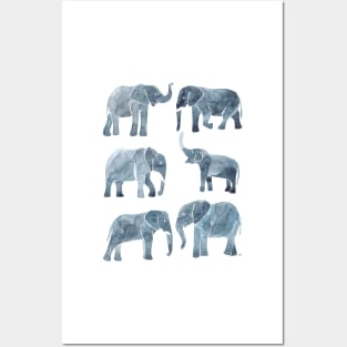 Watercolor Elephants - Gray Posters and Art